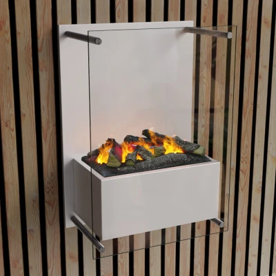 Yosemite White Water Vapour Fireplace - Wall-Mounted Opti-myst Fireplace with Large Glass Front