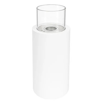 Dualis - White - Outdoor Bioethanol Fireplace | Buy here ScandiFlames Dualis bioethanol fireplace with a white fireplace body and a cylindrical safety glass