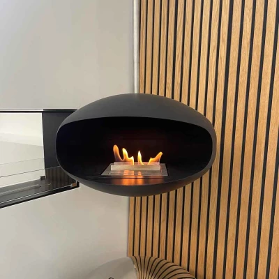 Cocoon Aeris Bioethanol Fireplace Ceiing-mounted bioethanol fireplace Cocoon Aeris Black with steel mounting rod