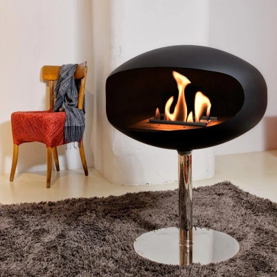 Black Cocoon free-standing fire Cocoon Pedestal bio fireplace in black