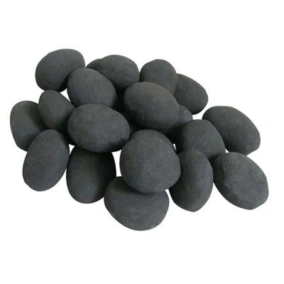 Ceramic pebbles in black for fireplace decoration. 24 Black ceramic pebbles