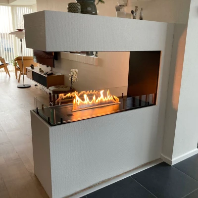 Foco Room Divider 1000 - 100 cm wide room divider bioethanol fireplace Foco Room Divider 1000 bioethanol fireplace with three-sided flame view.