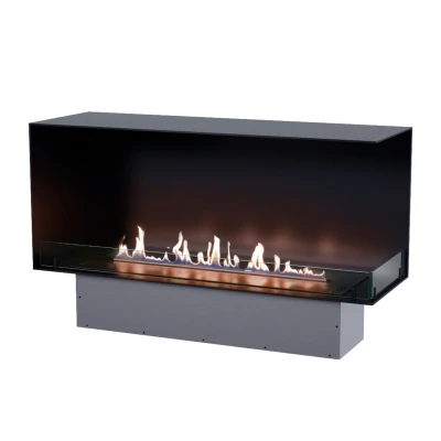 Foco Corner Right 1200 - Corner Bioethanol Fireplace Insert Foco Corner Right 1200 - Modern right-sided corner bioethanol fireplace with sleek black frame and tempered glass
