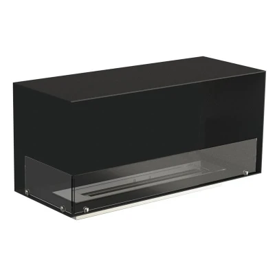 Foco Corner Left 1000 - Corner Bioethanol Fireplace Insert Foco Corner Left 1000 - Modern corner bioethanol fireplace with a sleek black frame and vibrant flames.