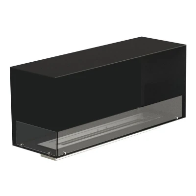 Foco Corner Left 1200 - Modern corner bioethanol fireplace with a sleek black frame and vibrant flames.