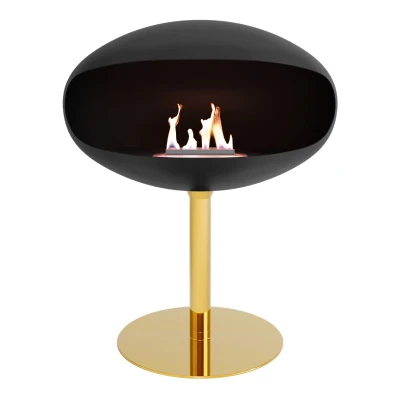 Pedestal bioethanol fireplace in black with brass base