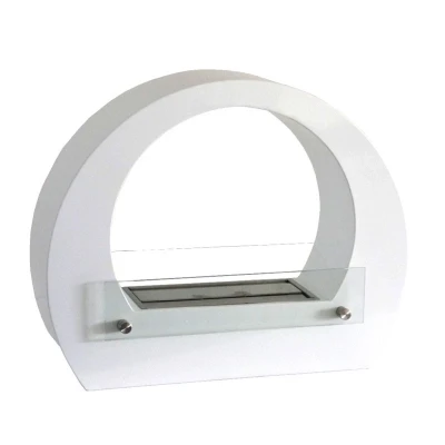 Dallas - White Bio Fireplace Curved | Bioethanol-Fireplace.co.uk Floor Fireplace with Wide Arch in White