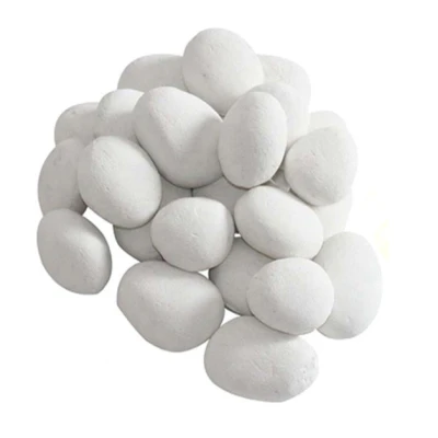 Ceramic pebbles in white for fireplace decoration. 24 White ceramic pebbles