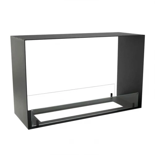 Foco Two 800 Medium built-in bioethanol fireplace with front and side flame view in black steel finish