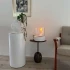 ScandiFlames Dualis bioethanol fireplace with a white fireplace body and a cylindrical safety glass