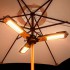 Black electric patio heater mounted on a parasol